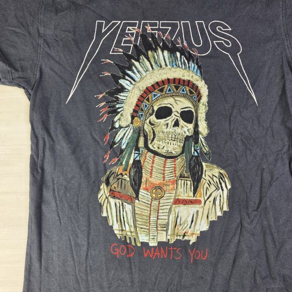 Yeezus God Wants You Tour Merch Shirt Mens Small Black Skull Native Graphic‎ Tee - Picture 2 of 8